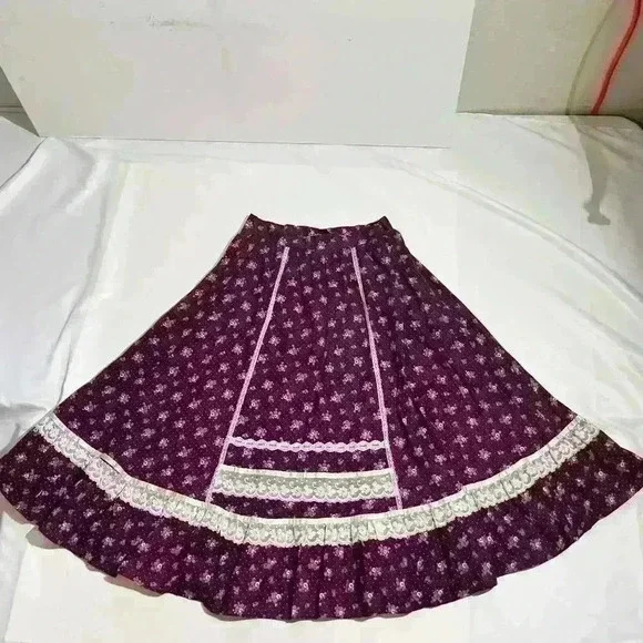 Vintage Gunne Sax 1970s Womens Floral Lace Prairie Calico Cottagecore Skirt 13 - Picture 7 of 16